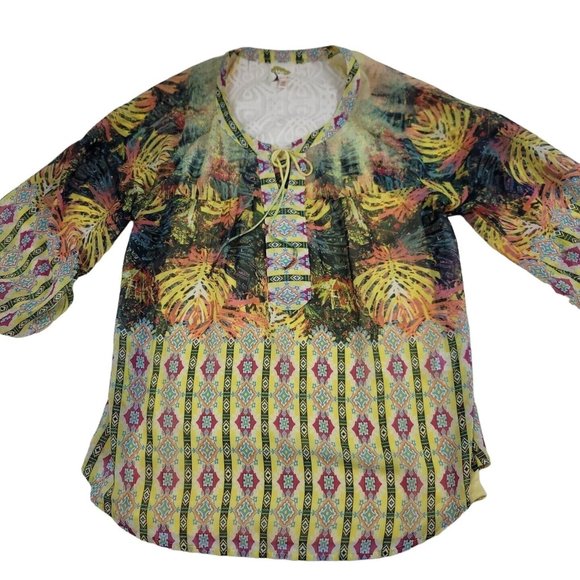 Anthropologie Women M Blouse Fig and Flower Sheer Lace Back Top with Yellow Cami - Picture 1 of 8